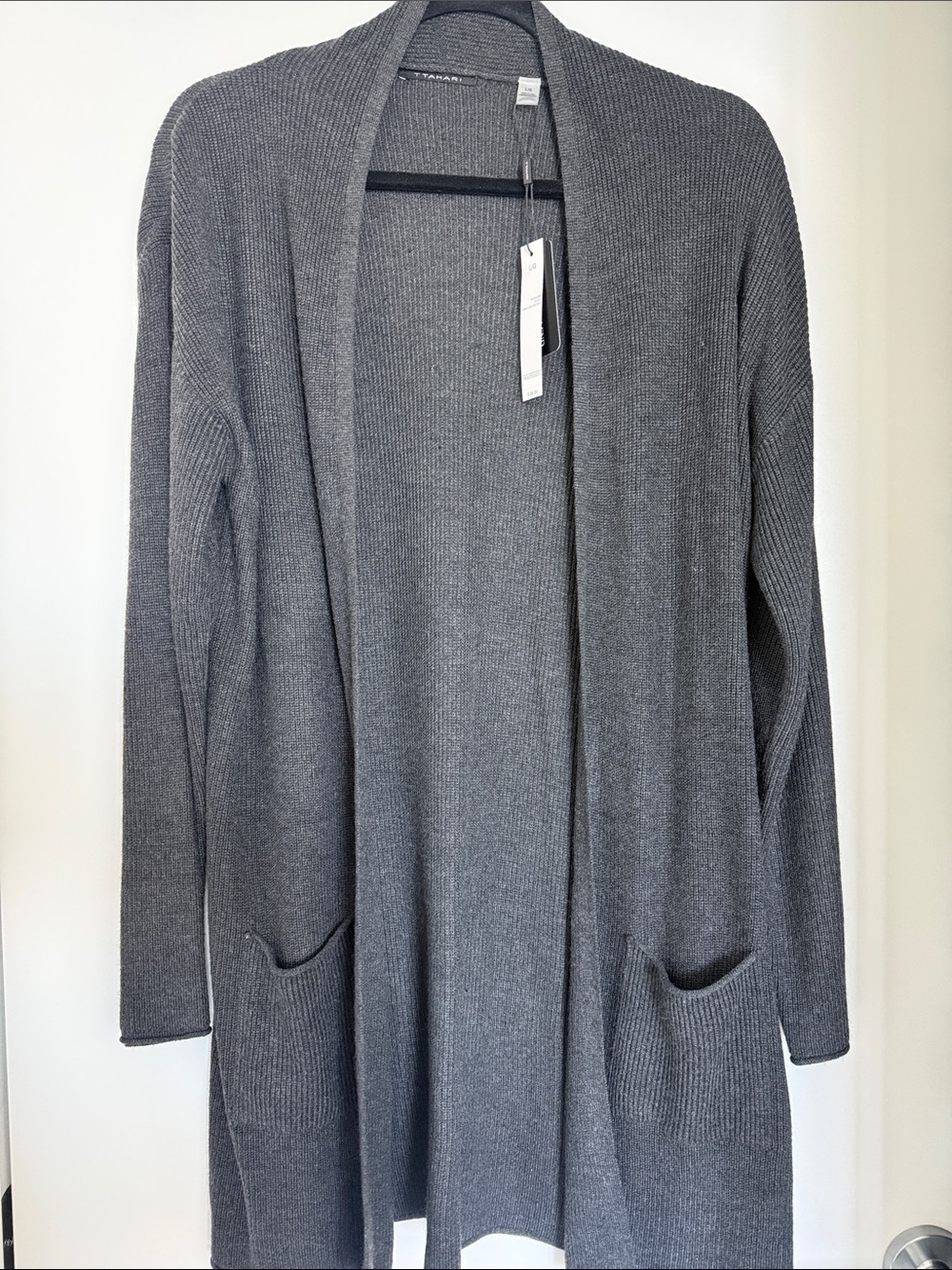 NWT Tahari Gray cashmere blend Open-Front Ribbed Cardigan with Pockets